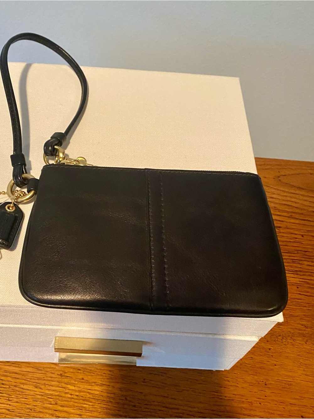 Coach Wristlet Black Leather with Gold-Tone Hardware - NWT